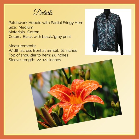 Upcycled Zippered Hoodie, M: Zip-Up Jacket, Campus Sweatshirt, Hipster Grunge - Picture 3 of 11